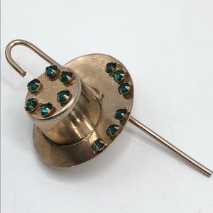 Vintage Art Deco Glass Top Hat & Cane Brooch Pin